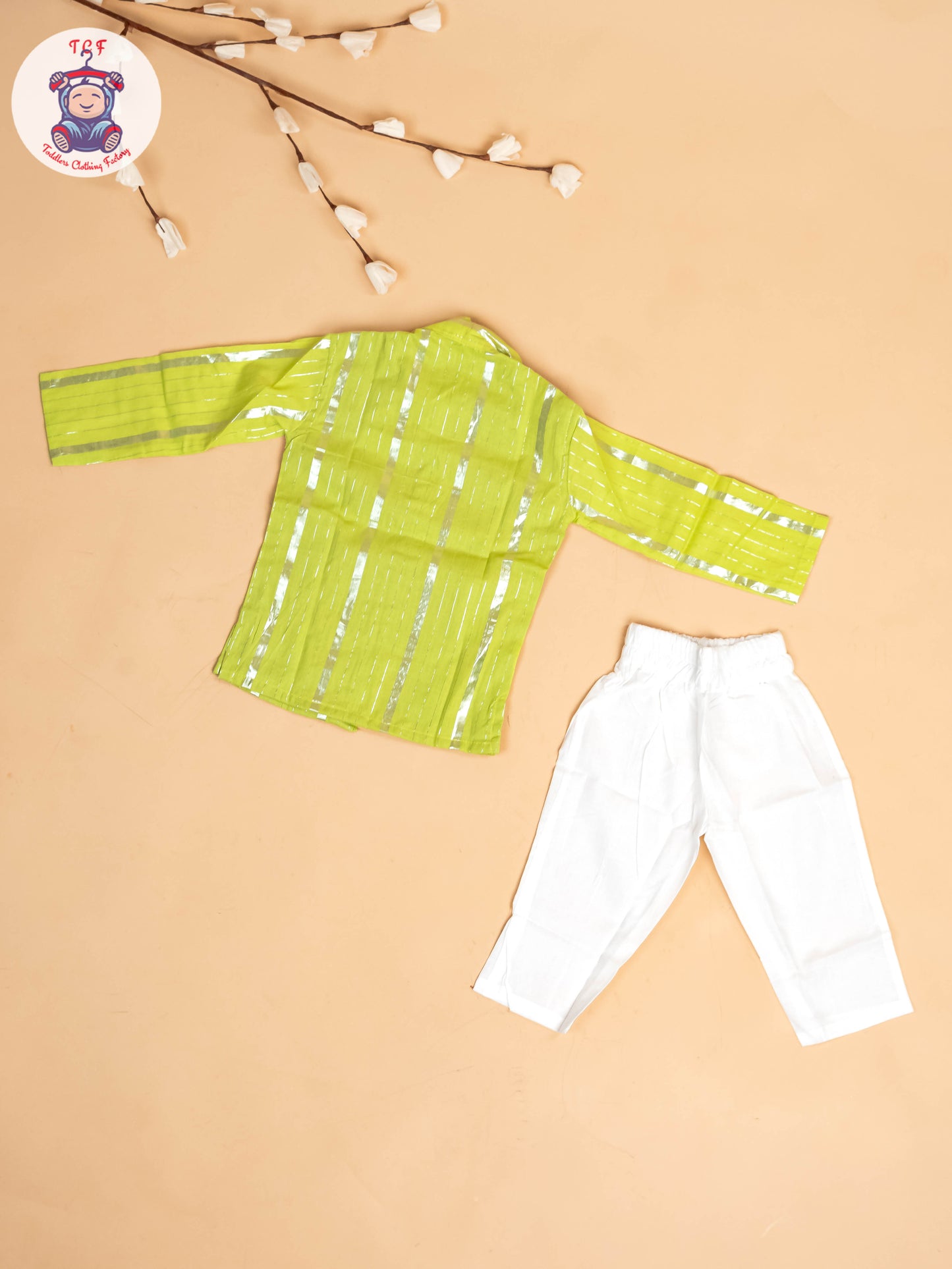 Pastel Green & Silver - Boys Printed Kurta With Pant