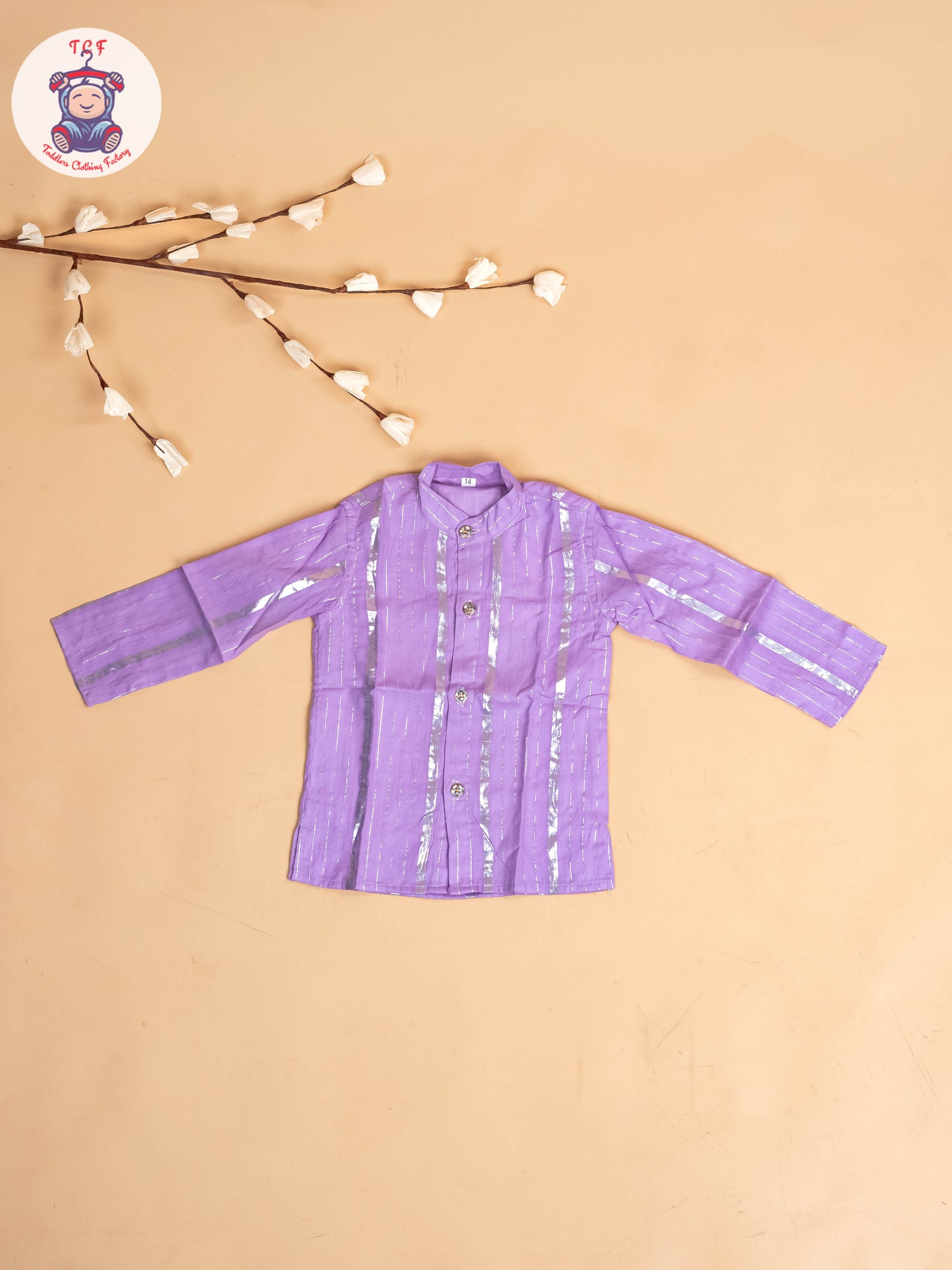 Purple & Silver - Boys Printed Kurta With Pant