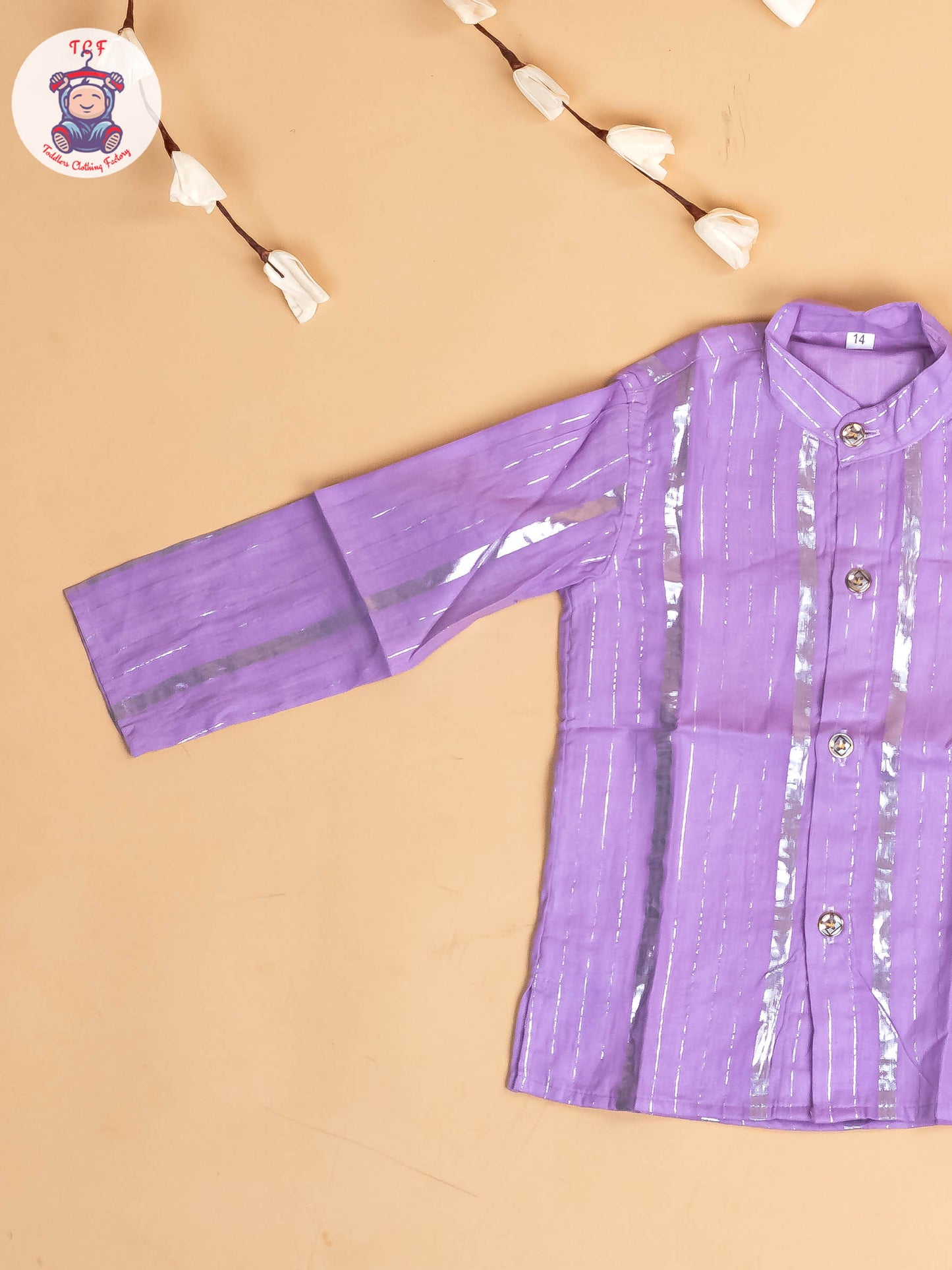 Purple & Silver - Boys Printed Kurta With Pant