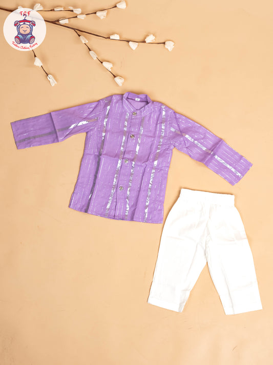 Purple & Silver - Boys Printed Kurta With Pant
