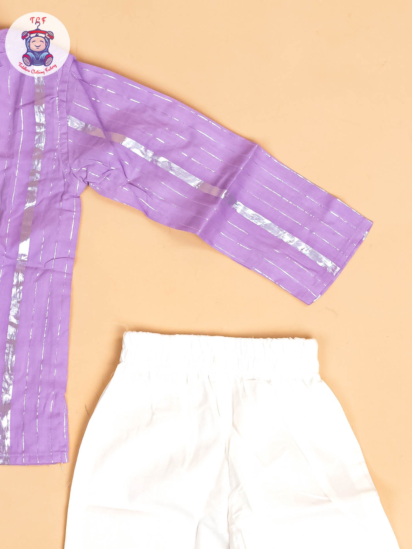 Purple & Silver - Boys Printed Kurta With Pant