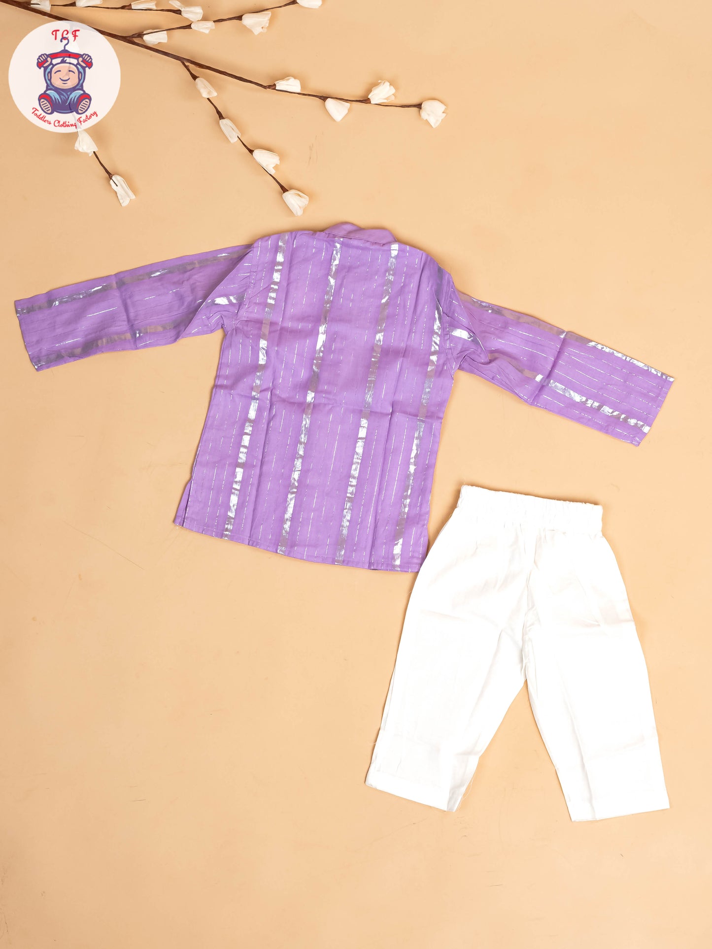 Purple & Silver - Boys Printed Kurta With Pant