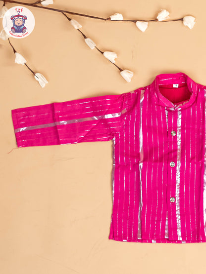 Pink & Silver - Boys Printed Kurta With Pant