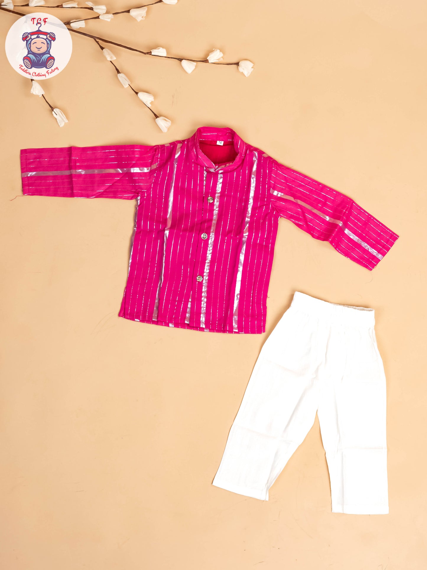 Pink & Silver - Boys Printed Kurta With Pant