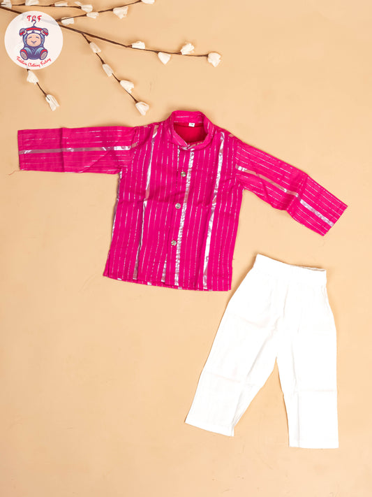 Pink & Silver - Boys Printed Kurta With Pant