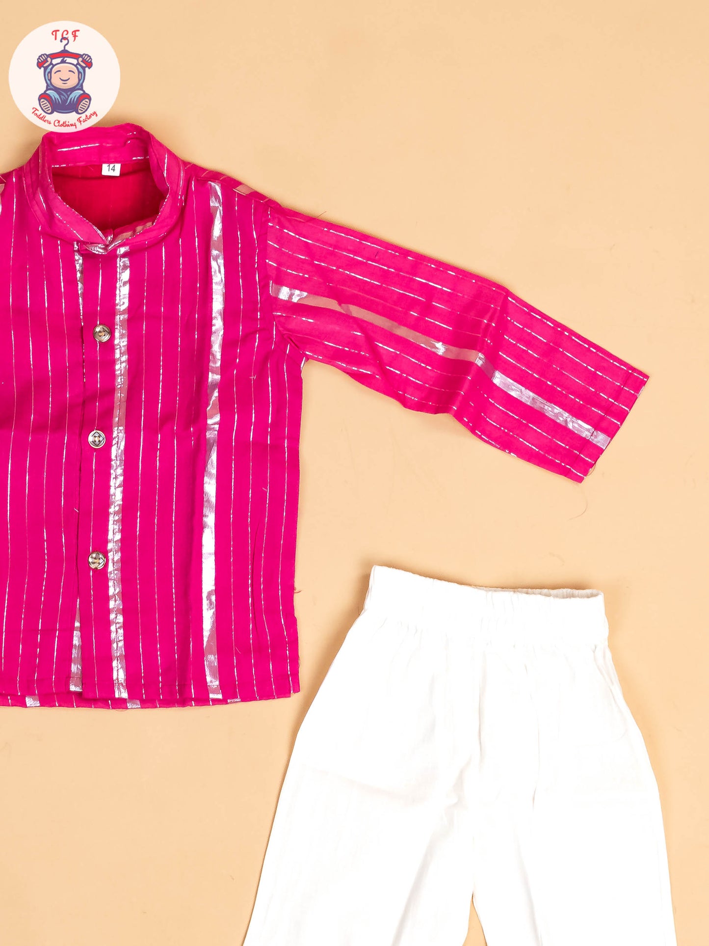 Pink & Silver - Boys Printed Kurta With Pant