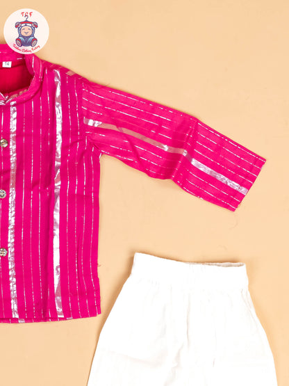 Pink & Silver - Boys Printed Kurta With Pant