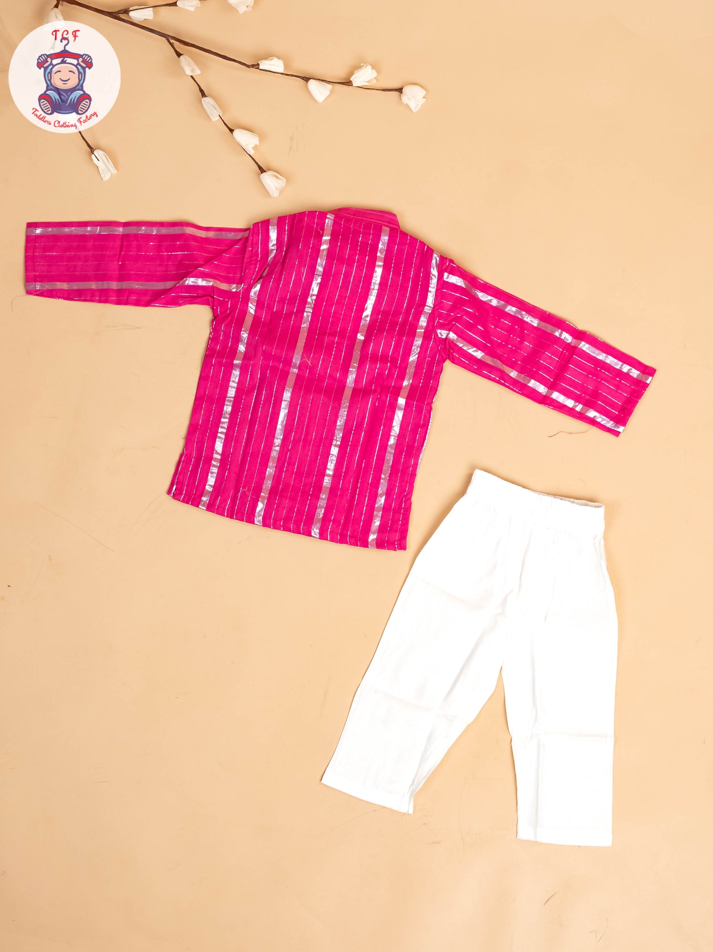 Pink & Silver - Boys Printed Kurta With Pant