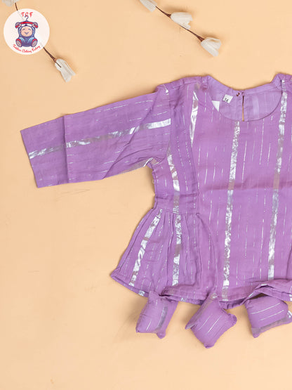 Lavender & Silver - Girls Printed Salwar