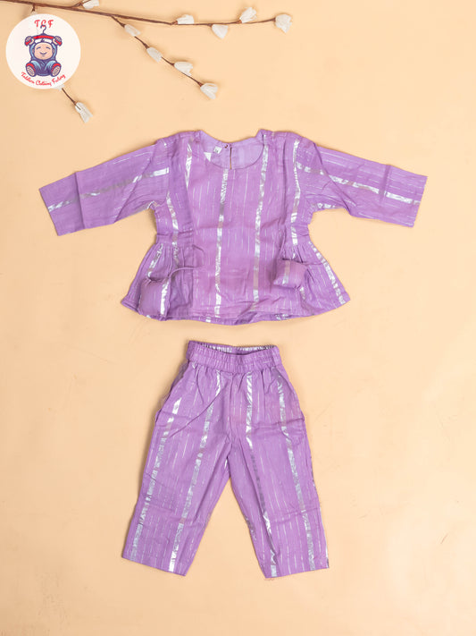 Lavender & Silver - Girls Printed Salwar