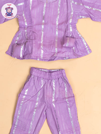 Lavender & Silver - Girls Printed Salwar
