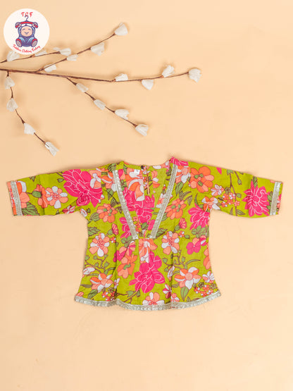 Light Green - Girls Floral printed Dhoti Salwar