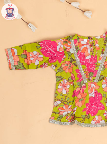 Light Green - Girls Floral printed Dhoti Salwar