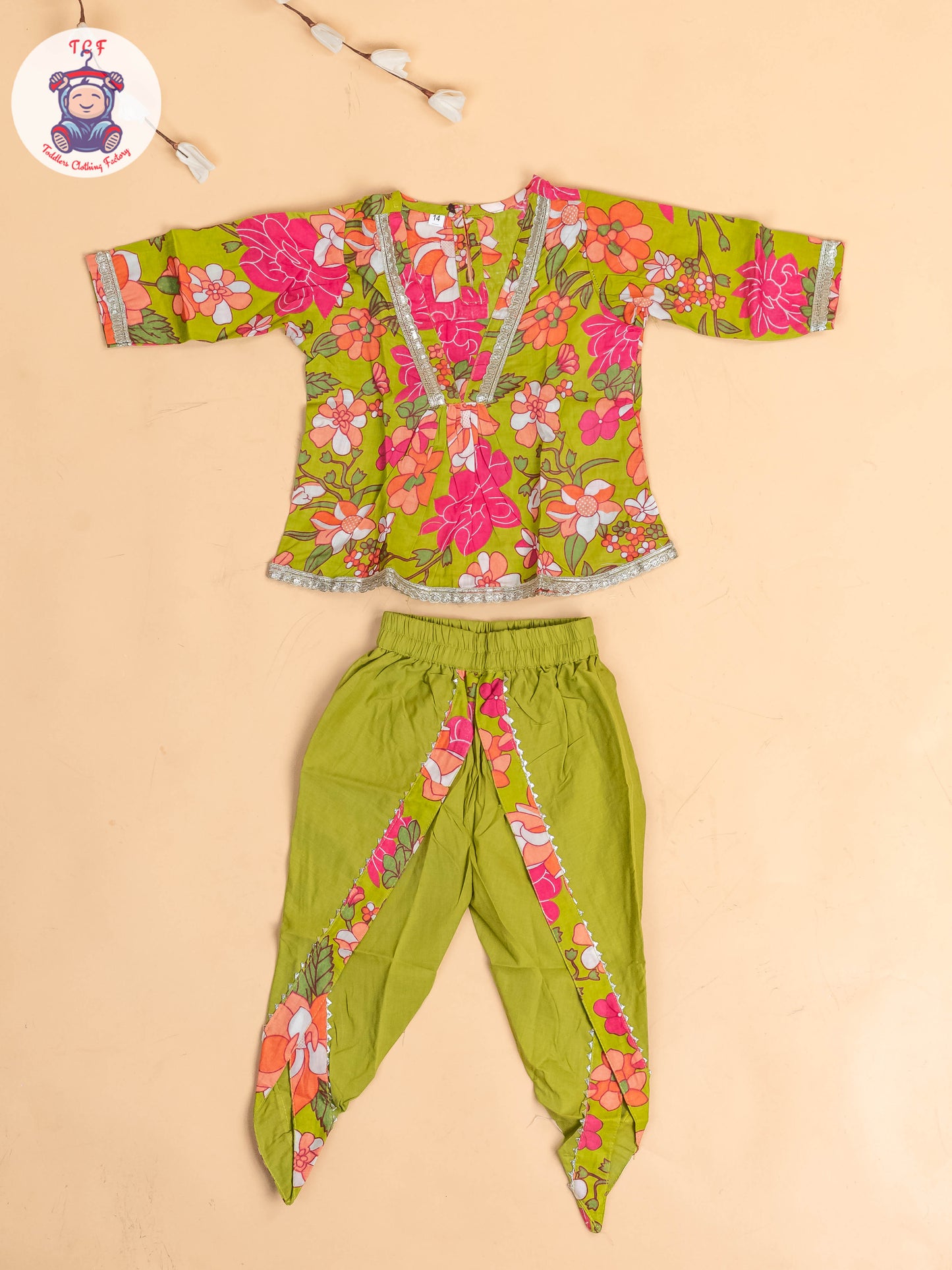 Light Green - Girls Floral printed Dhoti Salwar