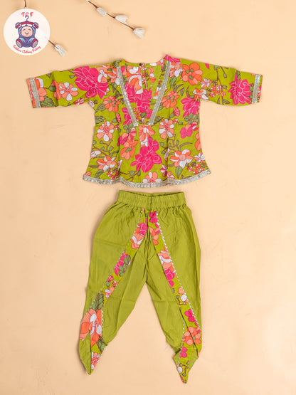 Light Green - Girls Floral printed Dhoti Salwar