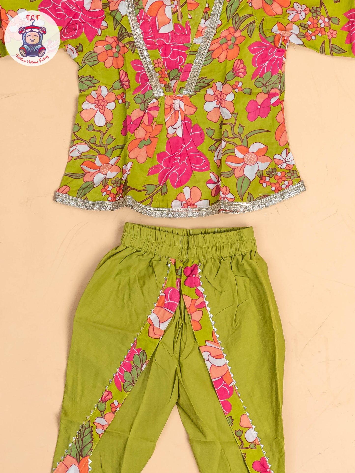 Light Green - Girls Floral printed Dhoti Salwar