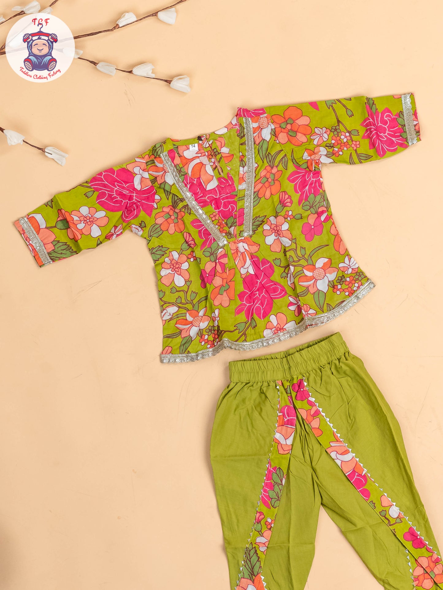 Light Green - Girls Floral printed Dhoti Salwar