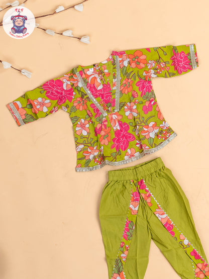 Light Green - Girls Floral printed Dhoti Salwar