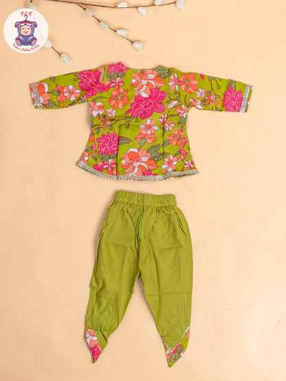 Light Green - Girls Floral printed Dhoti Salwar