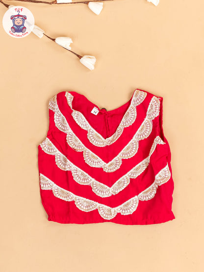 Red - Girls Embroidery Printed Lehenga Choli