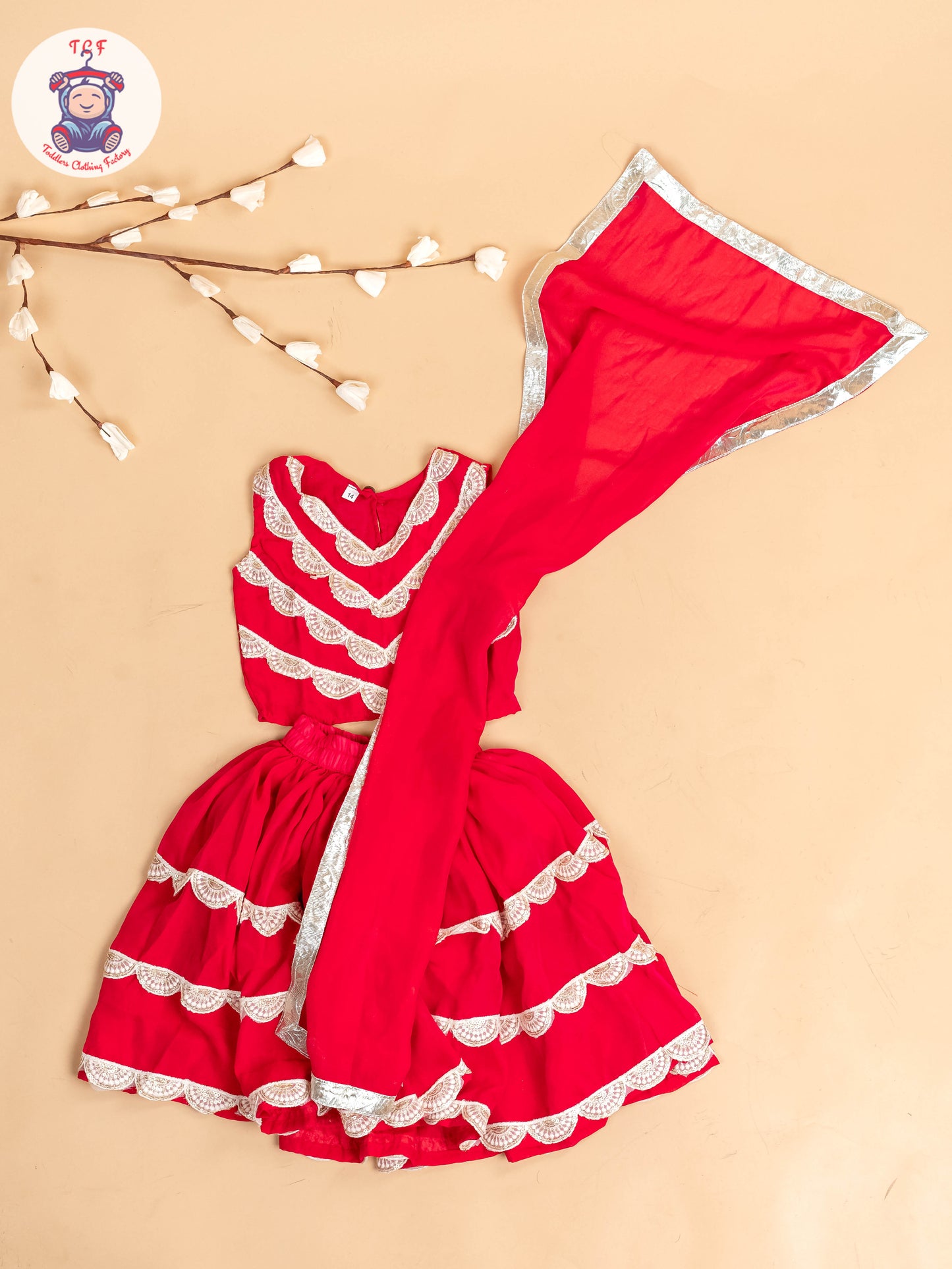 Red - Girls Embroidery Printed Lehenga Choli
