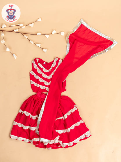 Red - Girls Embroidery Printed Lehenga Choli