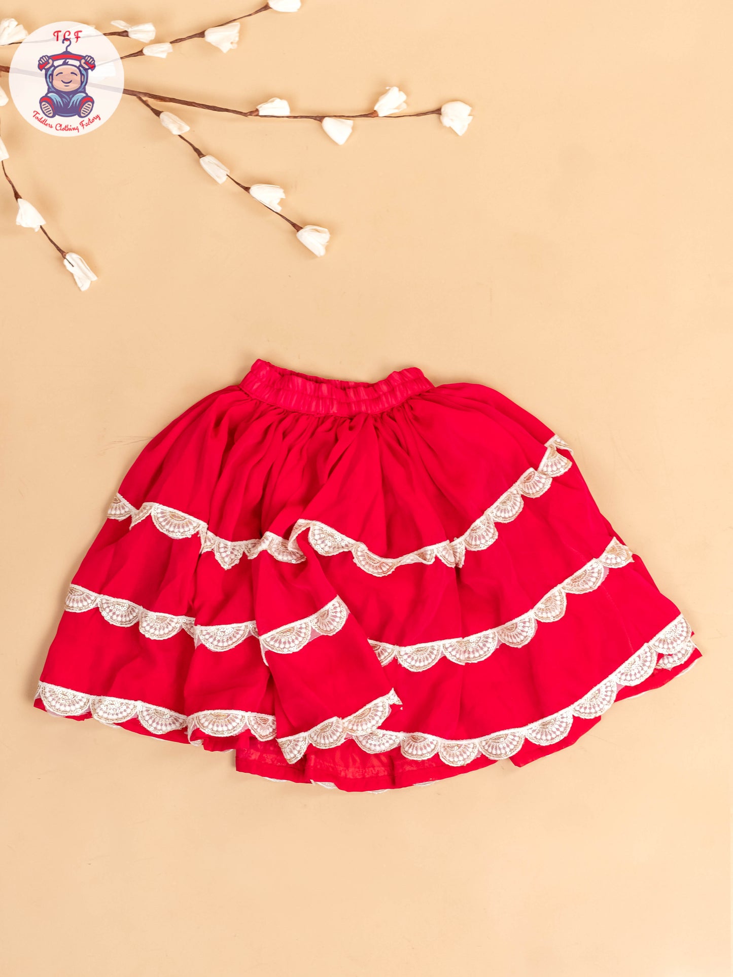 Red - Girls Embroidery Printed Lehenga Choli