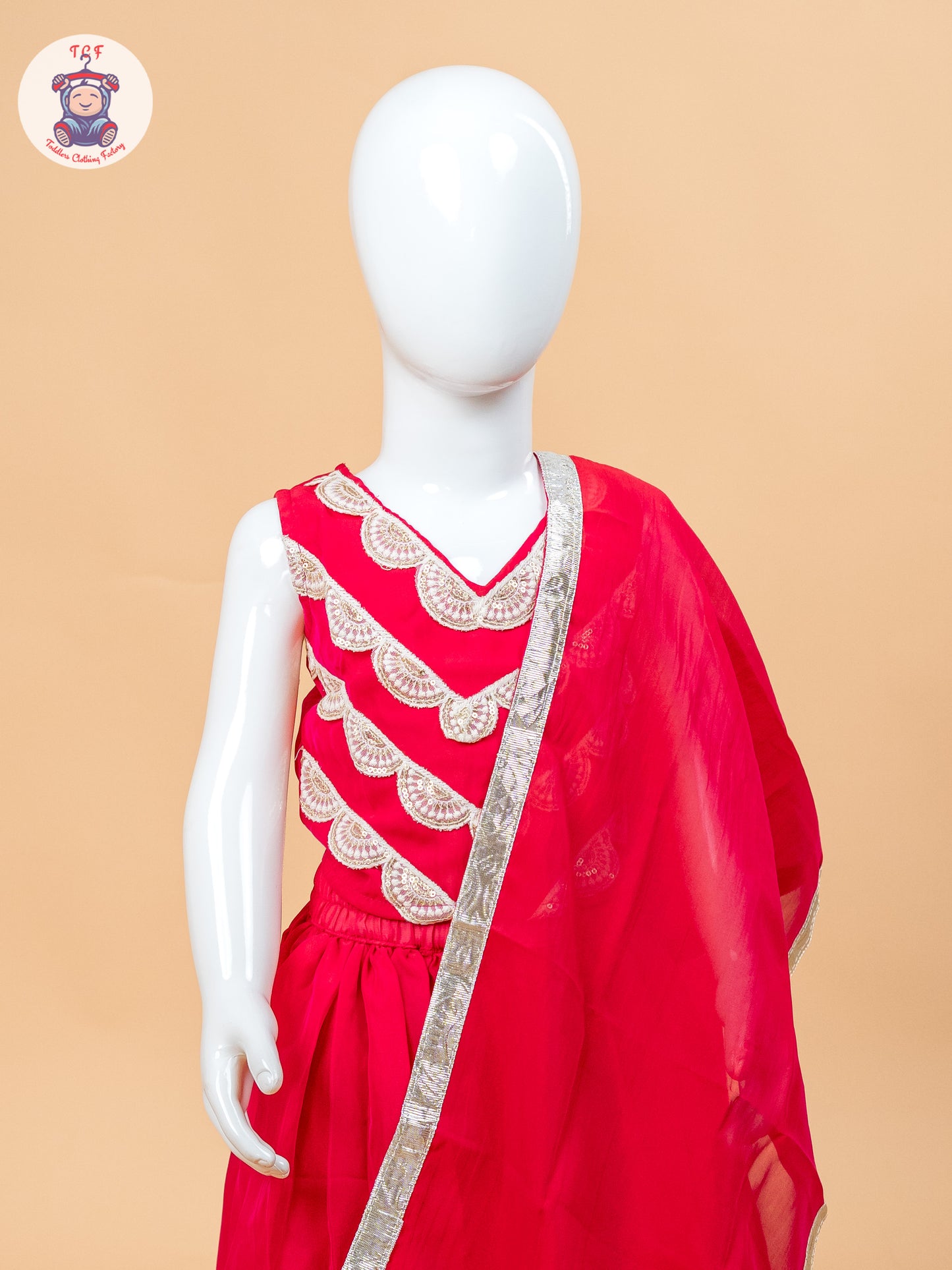 Red - Girls Embroidery Printed Lehenga Choli