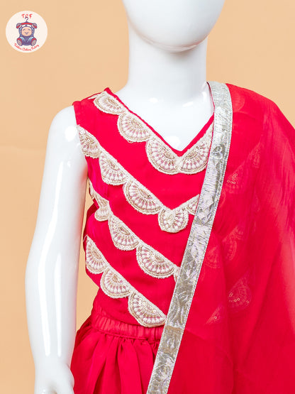 Red - Girls Embroidery Printed Lehenga Choli