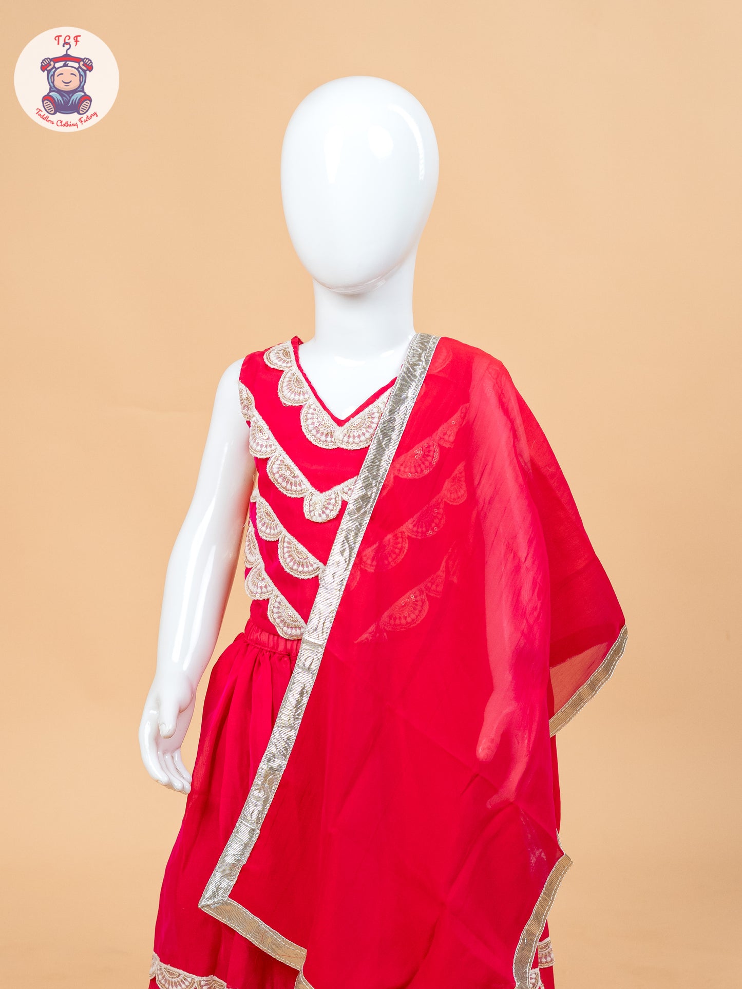 Red - Girls Embroidery Printed Lehenga Choli