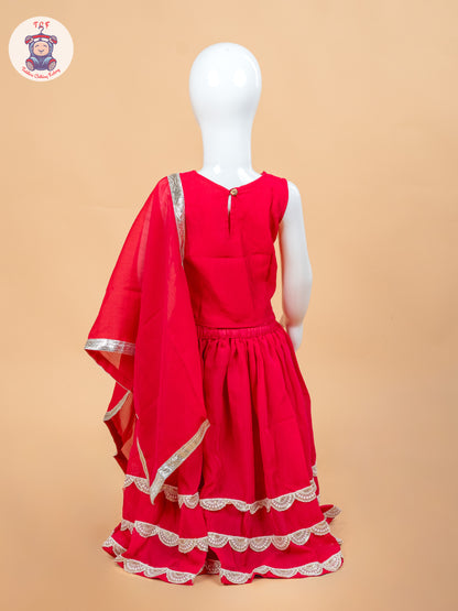 Red - Girls Embroidery Printed Lehenga Choli