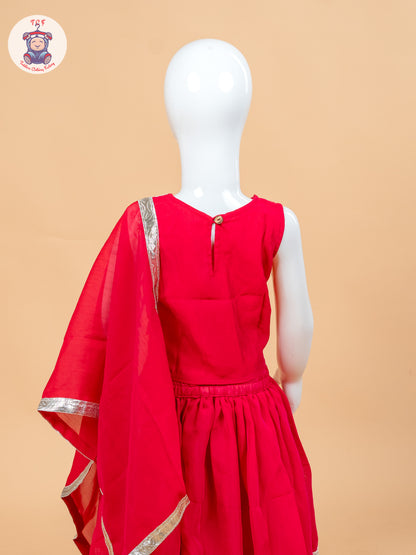 Red - Girls Embroidery Printed Lehenga Choli