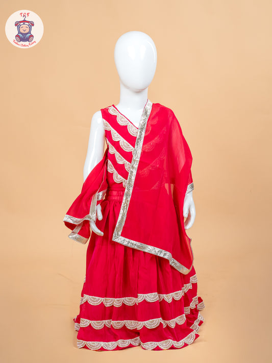 Red - Girls Embroidery Printed Lehenga Choli
