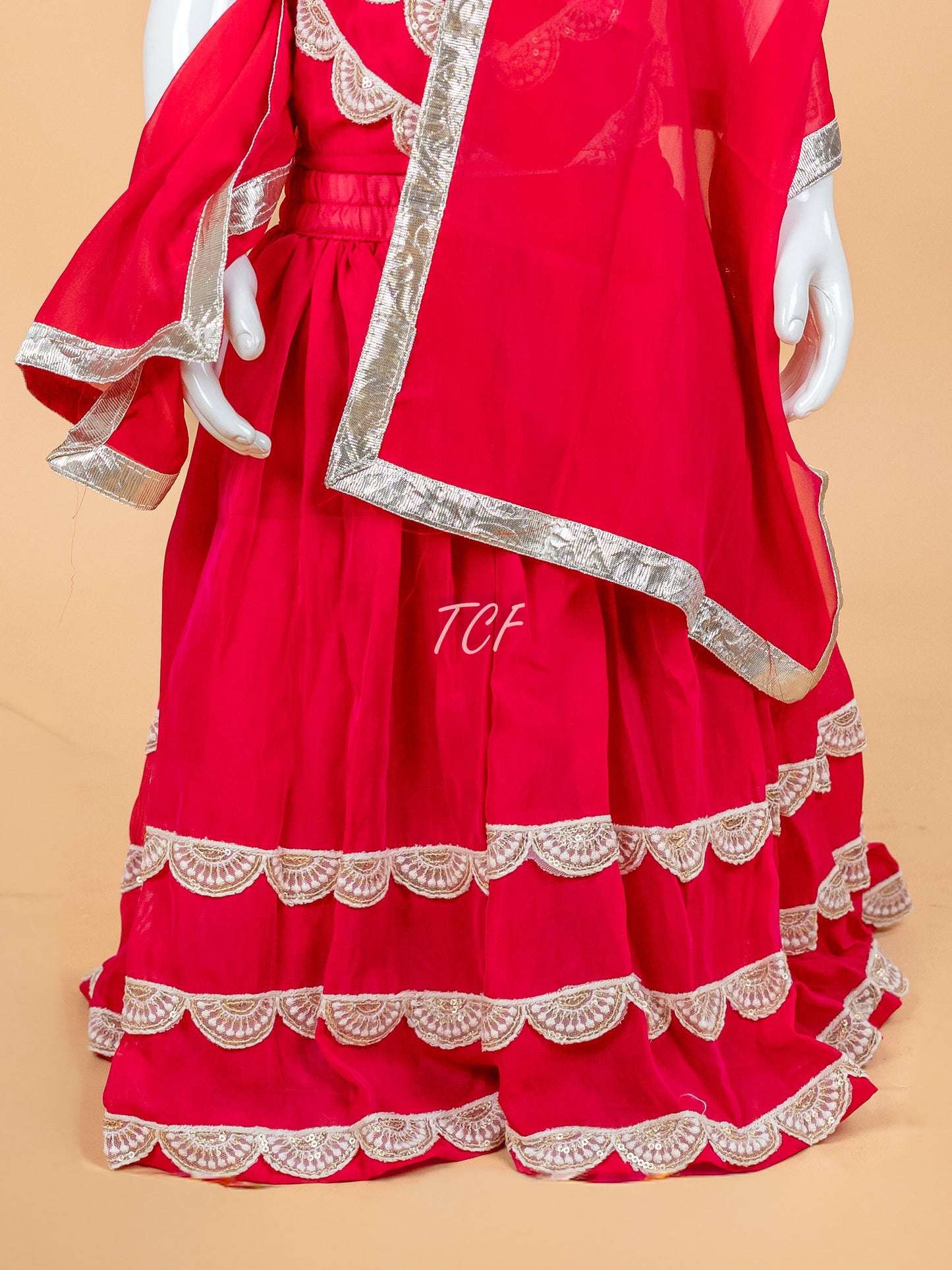 Red - Girls Embroidery Printed Lehenga Choli