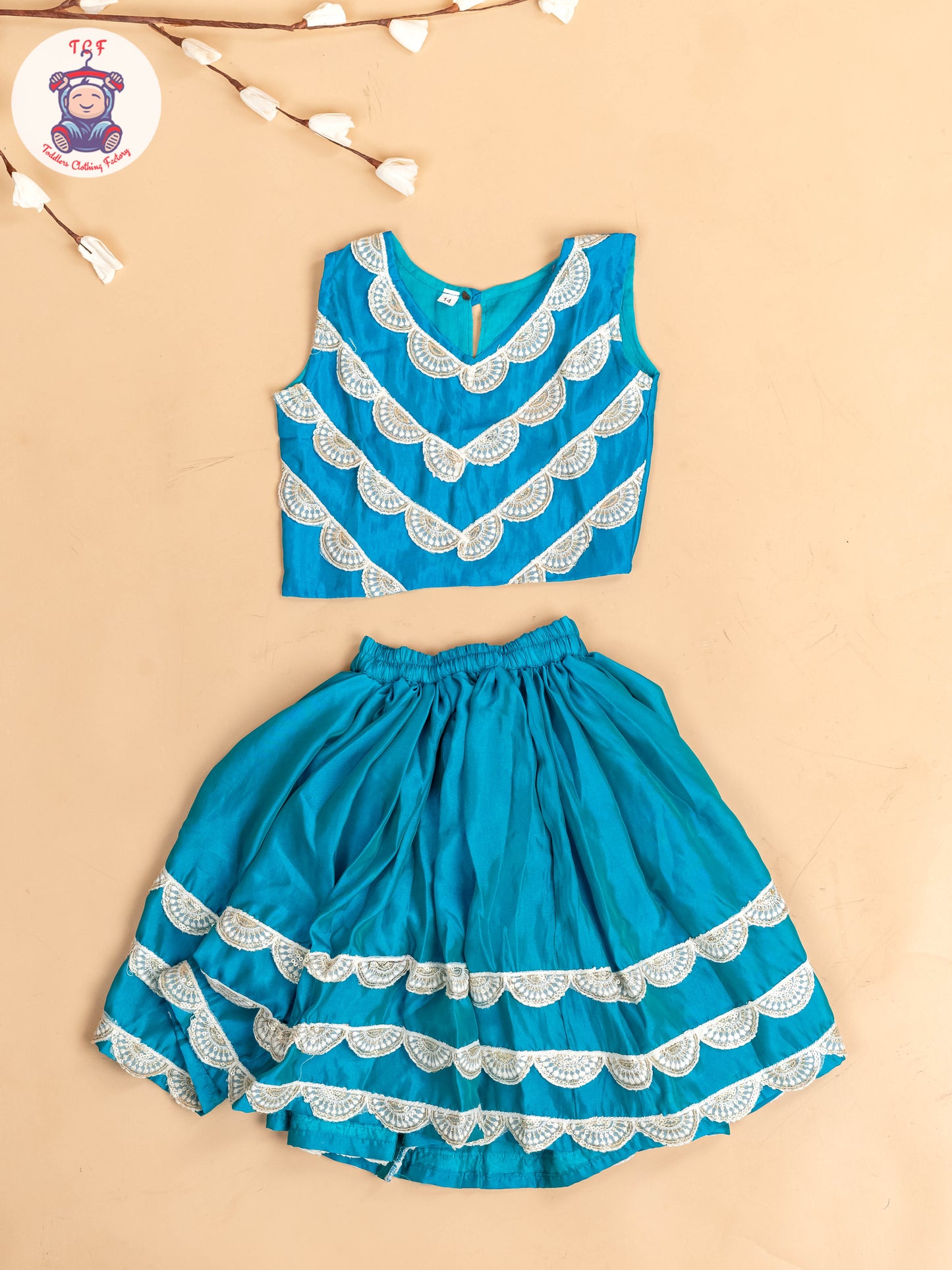 Blue - Girls Embroidery Printed Lehenga Choli