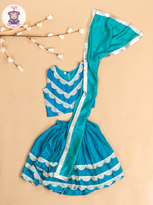 Blue - Girls Embroidery Printed Lehenga Choli