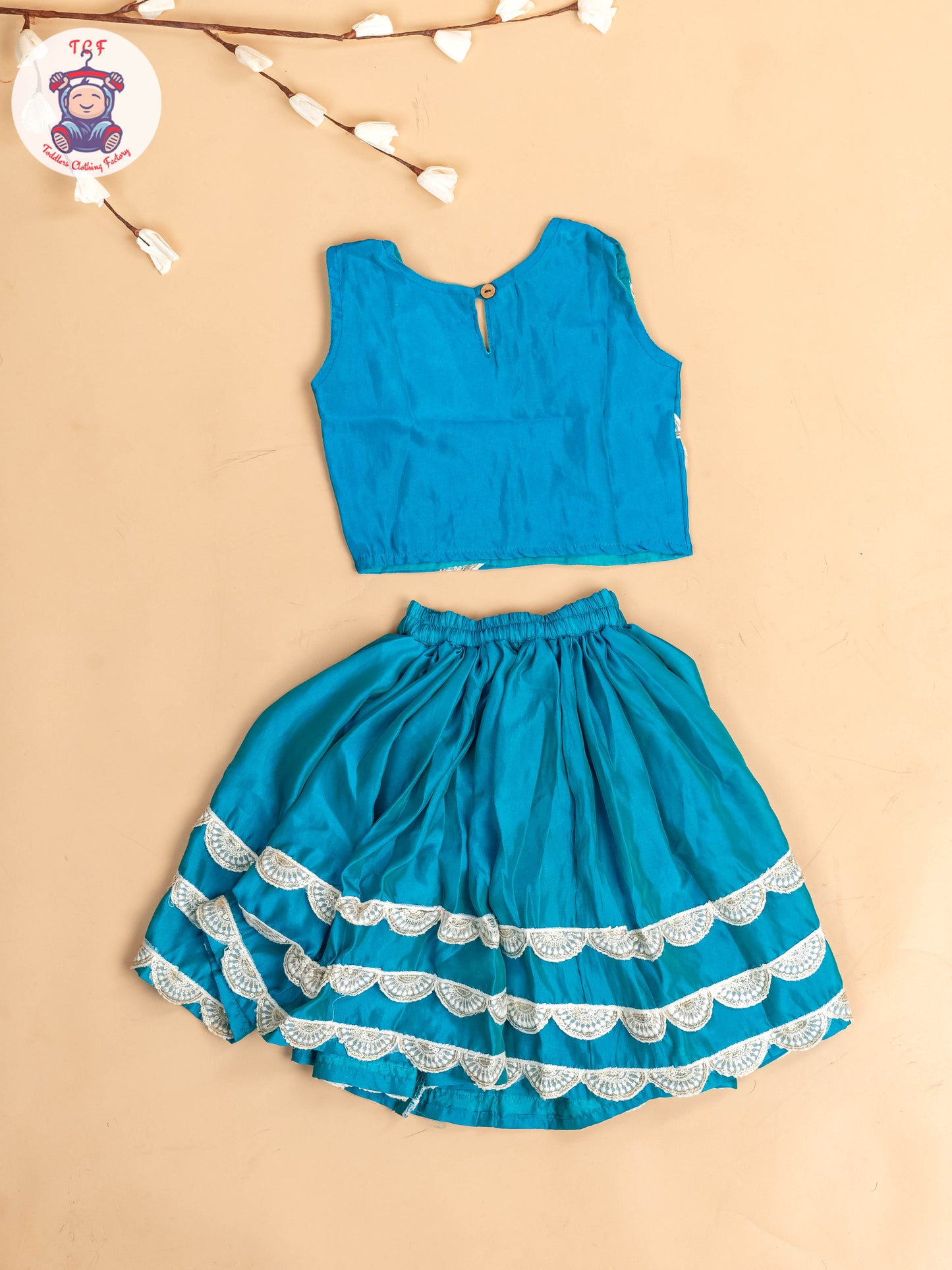 Blue - Girls Embroidery Printed Lehenga Choli
