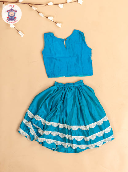 Blue - Girls Embroidery Printed Lehenga Choli