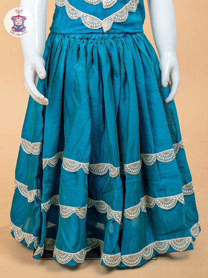 Blue - Girls Embroidery Printed Lehenga Choli