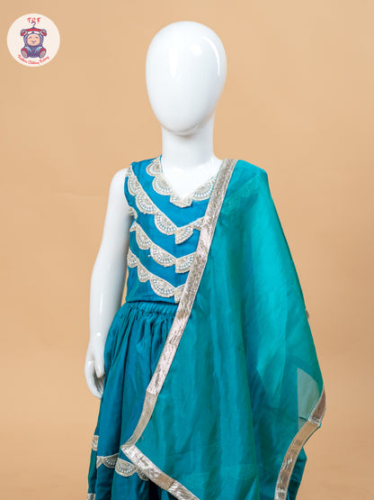 Blue - Girls Embroidery Printed Lehenga Choli