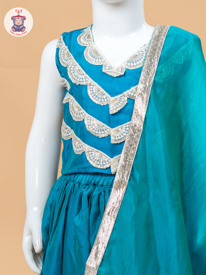 Blue - Girls Embroidery Printed Lehenga Choli