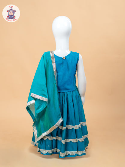 Blue - Girls Embroidery Printed Lehenga Choli