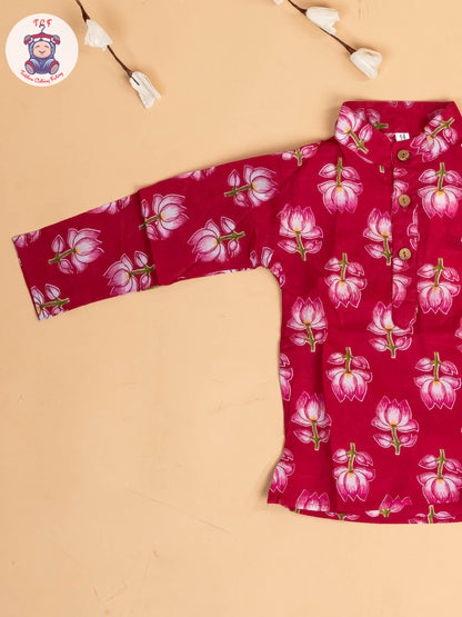 Pink - Boys Floral Printed Kurta With Pant