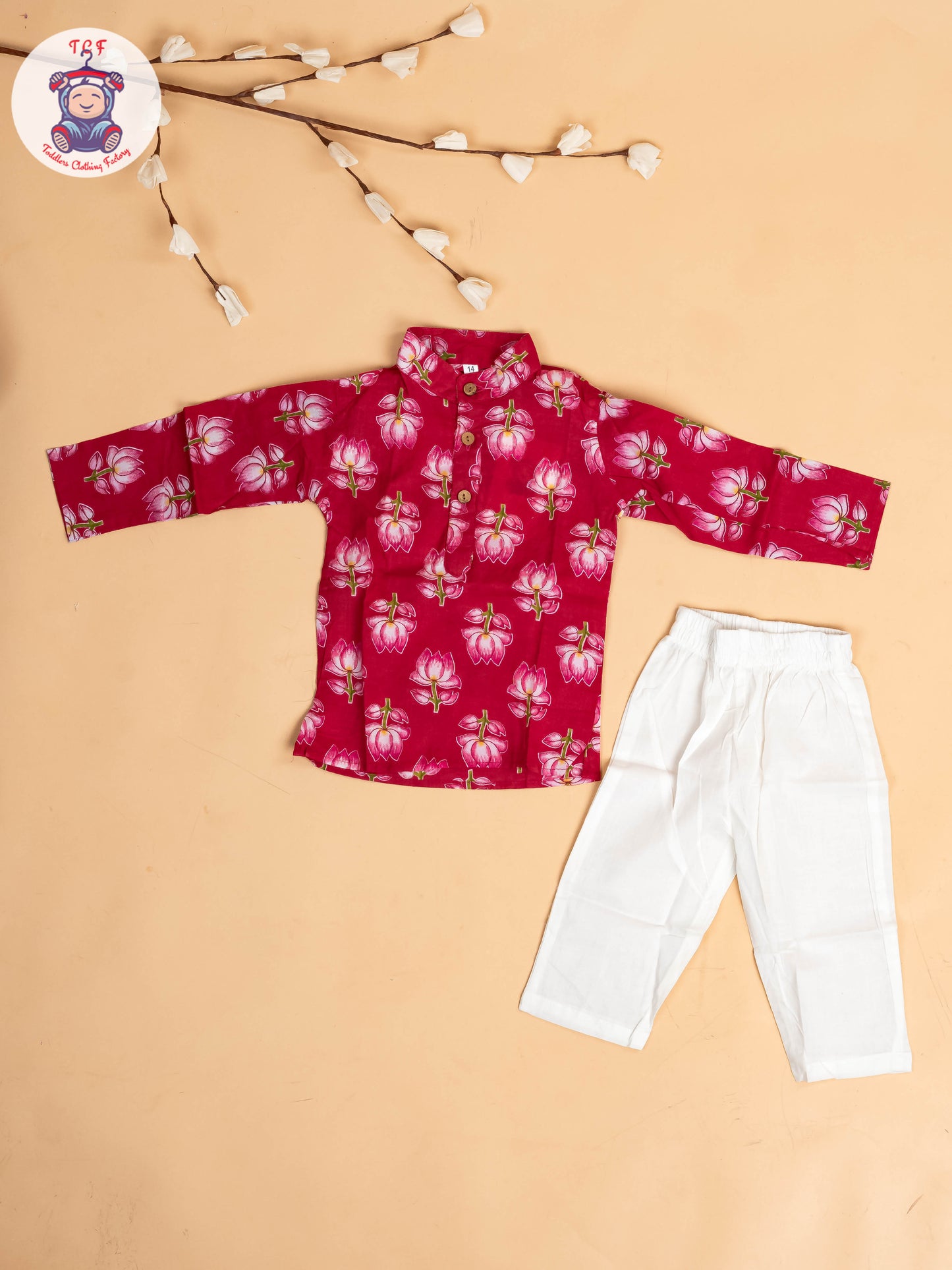 Pink - Boys Floral Printed Kurta With Pant