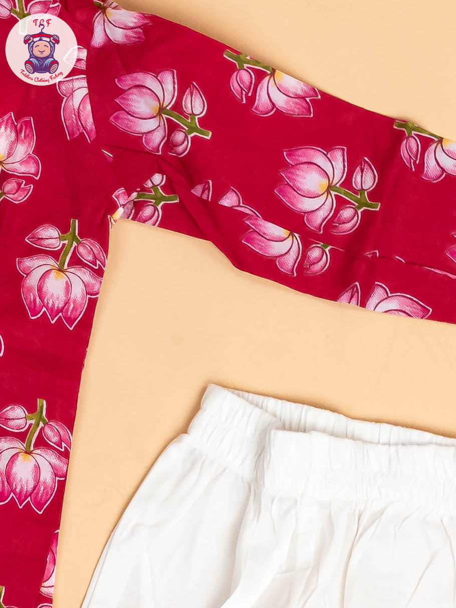 Pink - Boys Floral Printed Kurta With Pant