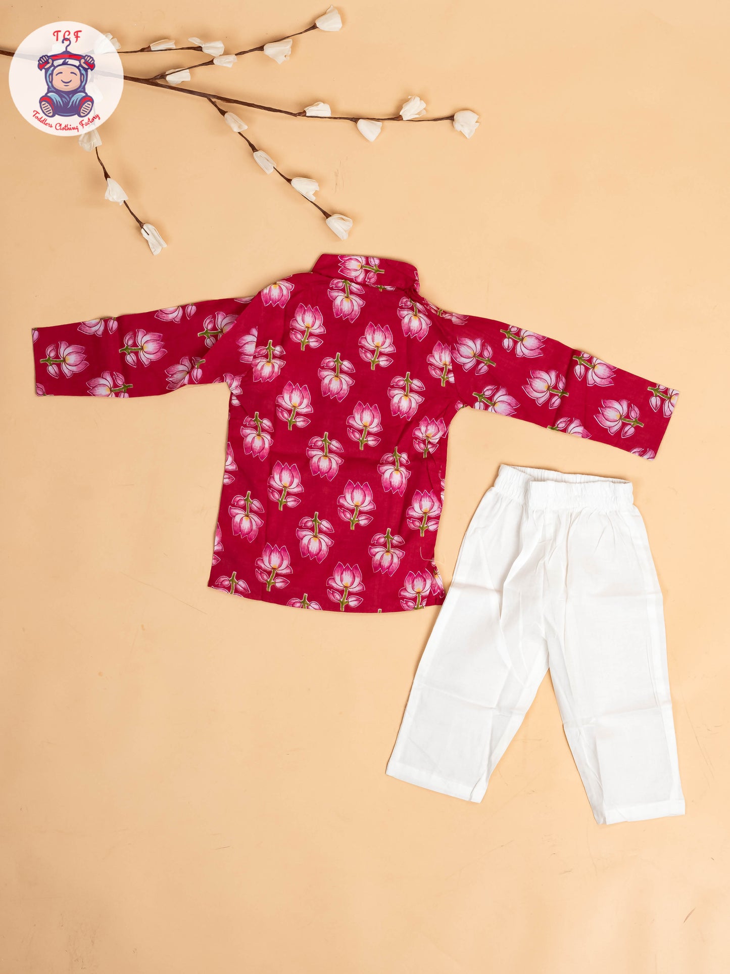 Pink - Boys Floral Printed Kurta With Pant