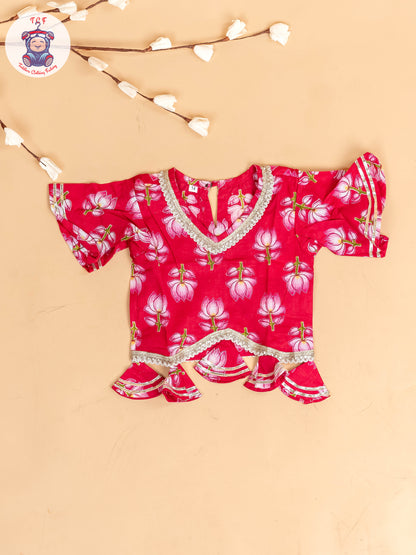 Pink - Girls Floral Printed Salwar