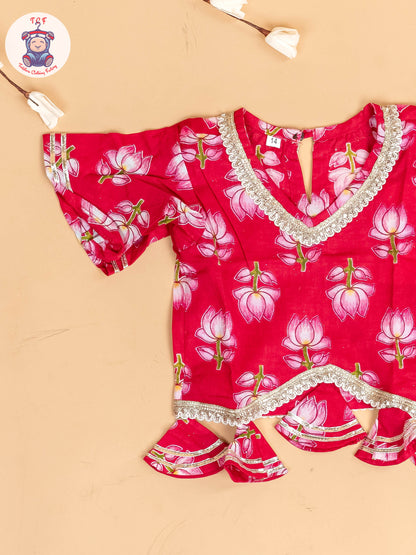 Pink - Girls Floral Printed Salwar