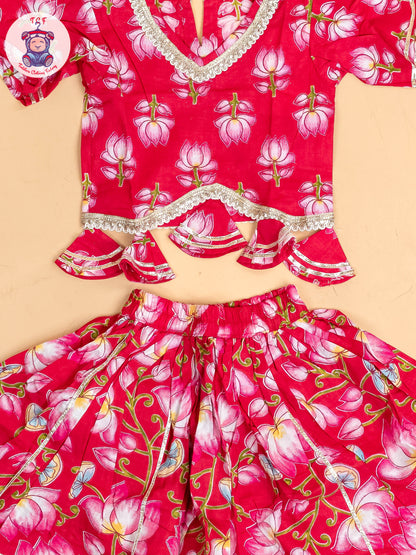 Pink - Girls Floral Printed Salwar