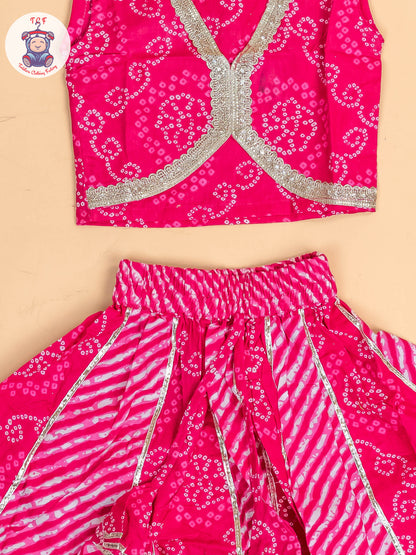 Pink - Girls Embroidery Printed Lehenga Choli